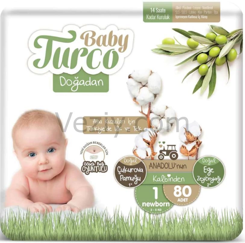 Baby Turco Doğadan Bebek Bezi 2-5 KG 1 Beden 80 Adet