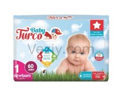 Baby Turco Yenidoğan Bebek Bezi 2-5 KG 1 Beden 60 Adet + Islak Havlu 60'lı