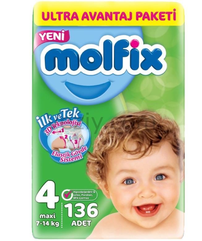 Molfix 3D Ultra Avantaj Paketi Bebek Bezi 7-14 KG 4 Beden 136 Adet