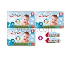 Baby Turco Bebek Bezi 5-9 KG 3 Beden 3 x 50 Adet + Islak Mendil 2 x 100'lü
